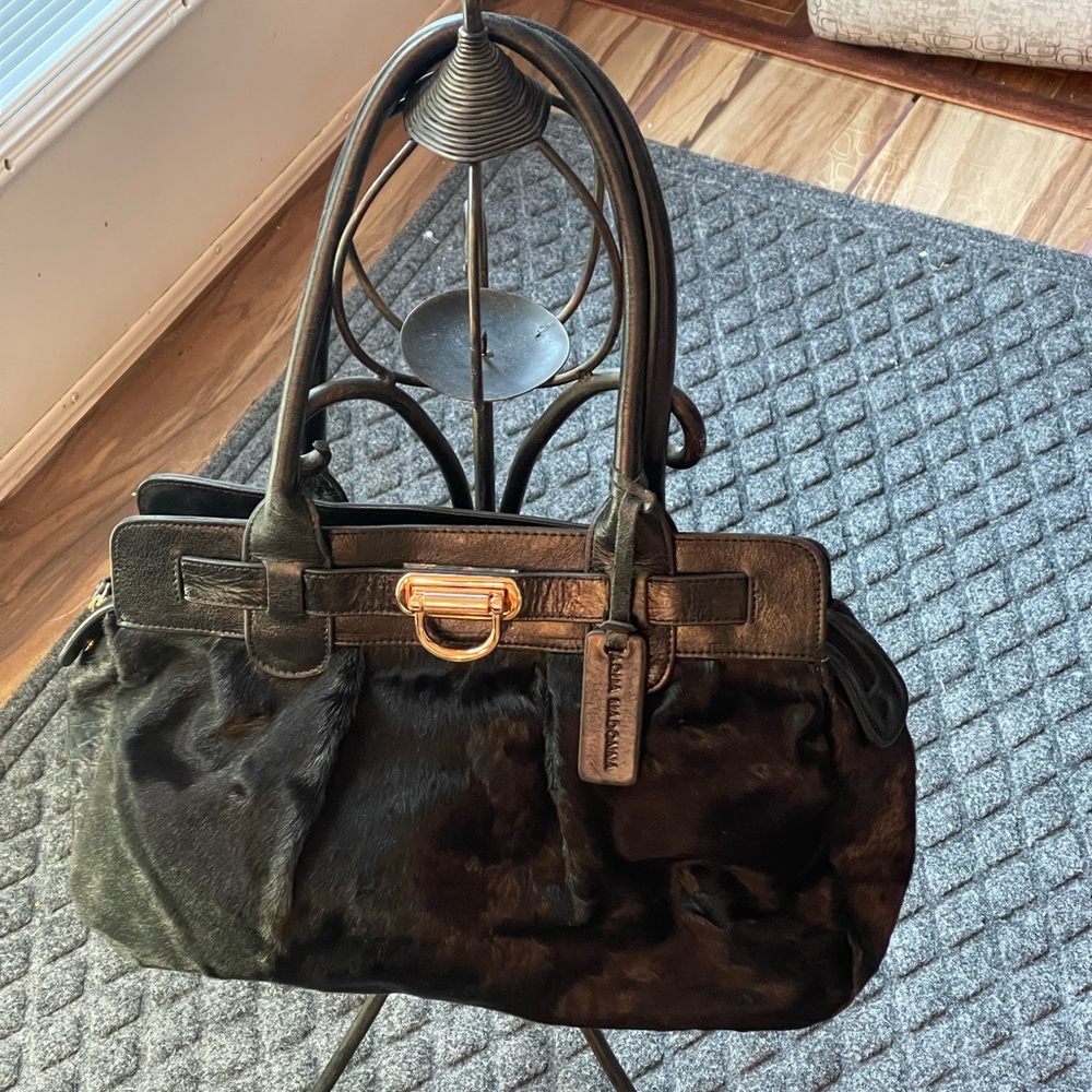 Aqua Madonna leather and calf hair purse black tote